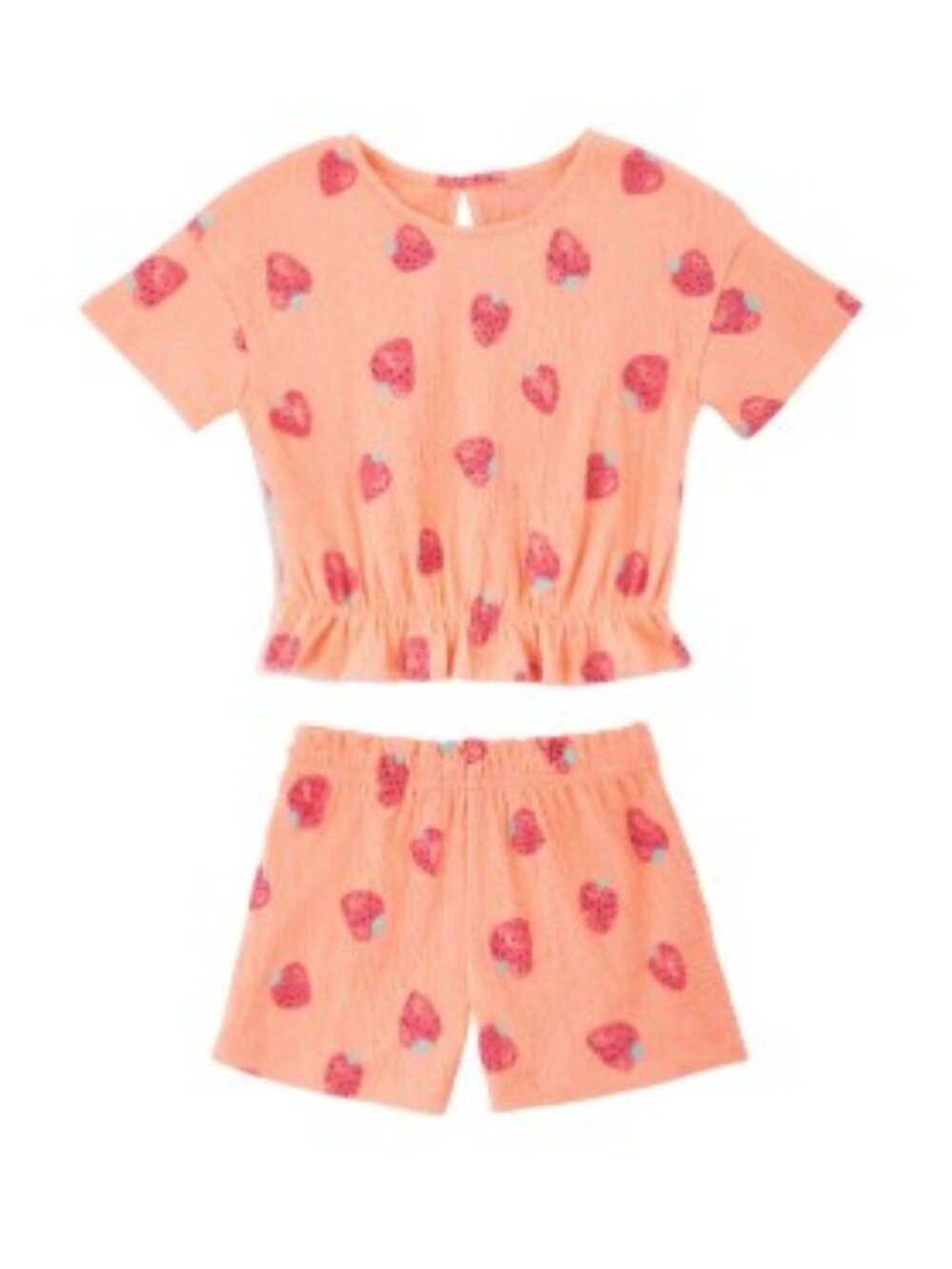 Girls 2 Piece Crinkle Knit Playwear Set Strawberry Multiple Sizes